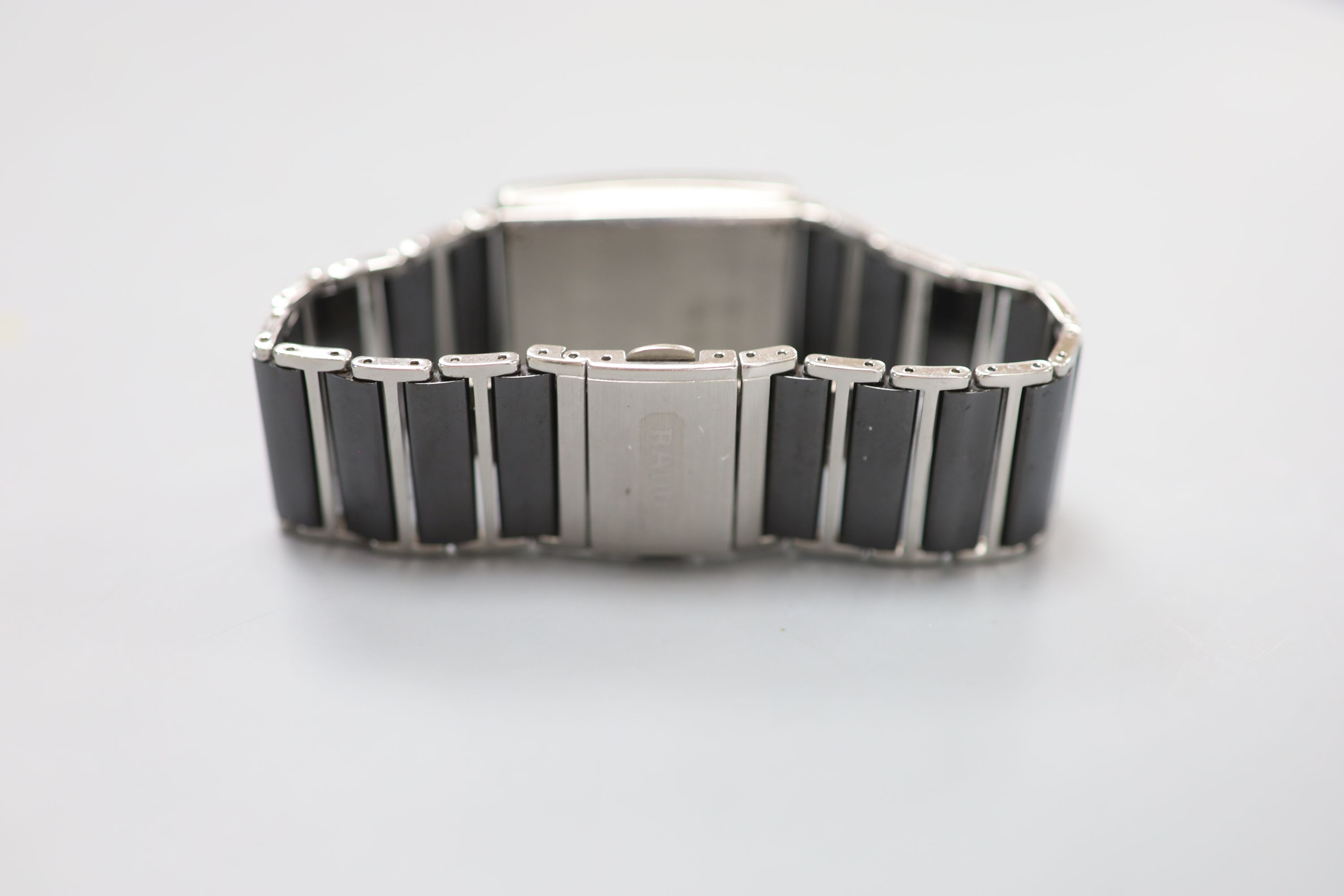 A modern steel and ceramic Rado Jubile quartz wrist watch, with quarterly markers, case diameter 27mm.